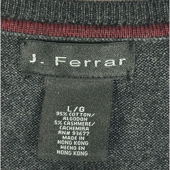 NWT J. Ferrar V-neck Sweater Gray Burgundy Argyle Pullover Cotton Cashmere L - Picture 9 of 12